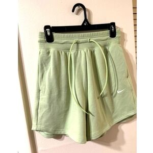 Nike Standard Fit High Rise Mid Thigh Green Fleece Shorts Size Small